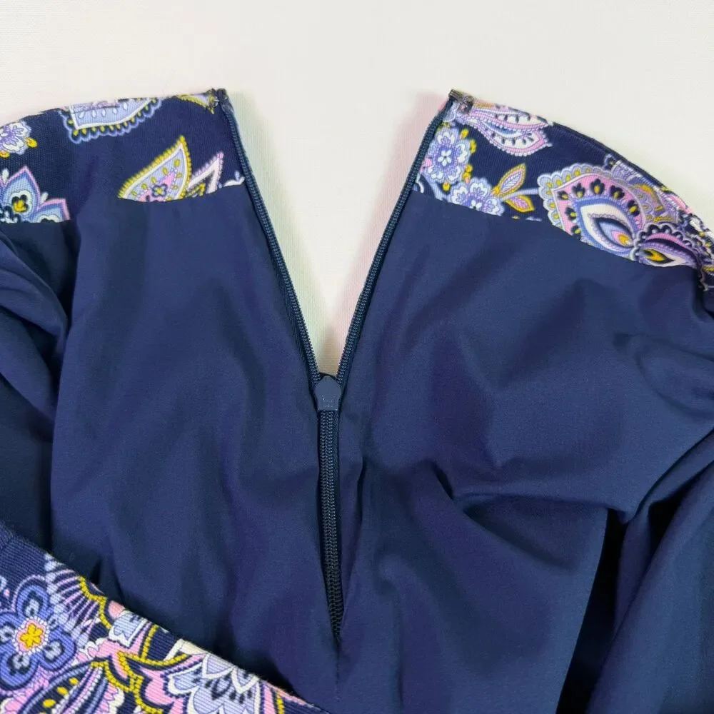 Talbots Paisley Canvas A-Line Skirt Navy Women's 10 Business Casual Coastal Boho - Picture 8 of 12